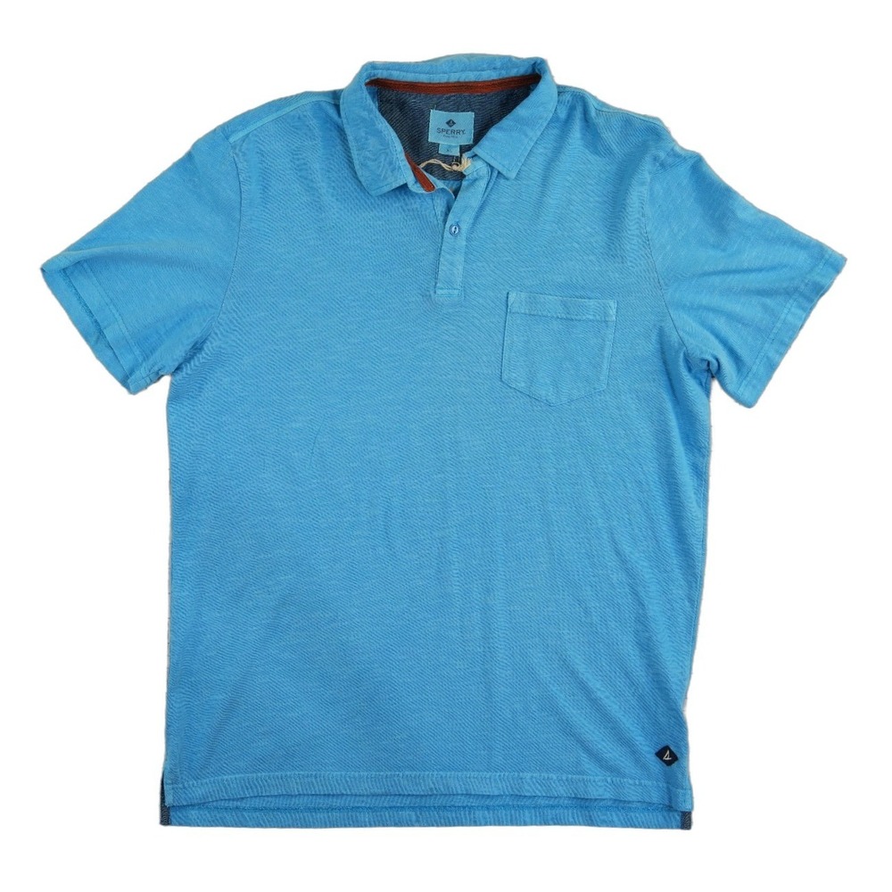 New Sperry Polo Shirt Men's Size XL Blue Slub Jersey Pocket Golf Top
